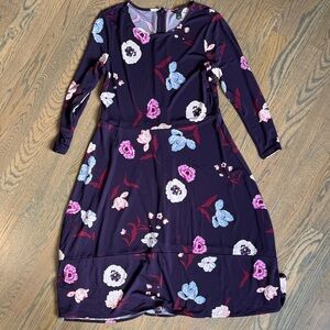 Ann Taylor Floral Long Sleeve Dress - Navy and Pink